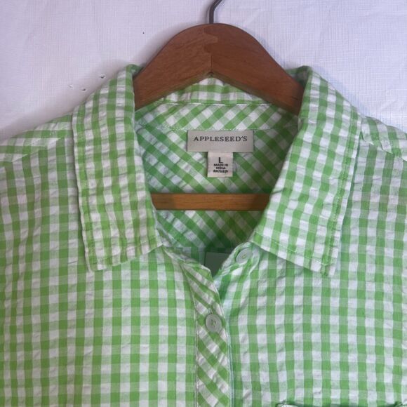 Appleseeds NWOT Gingham Plaid Cotton Shirt Comfy Country Basic Size Large - Picture 3 of 10